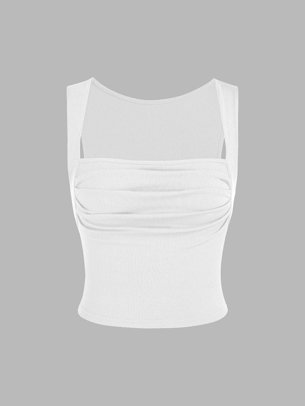 Cider White Ruched Square-Neck Ribbed Tank